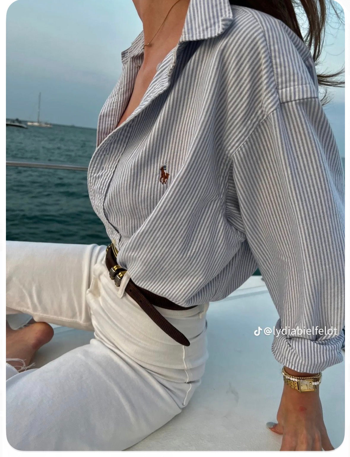 Polo Ralph Lauren Women's Blue Stripe  Cotton Oxford Shirt