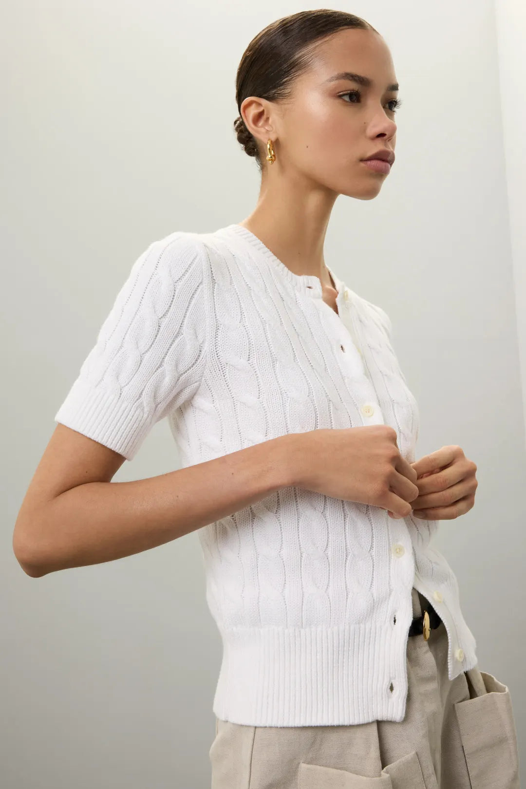 Polo Ralph Lauren Women’s Cable-Knit Short-Sleeve Cardigan – White