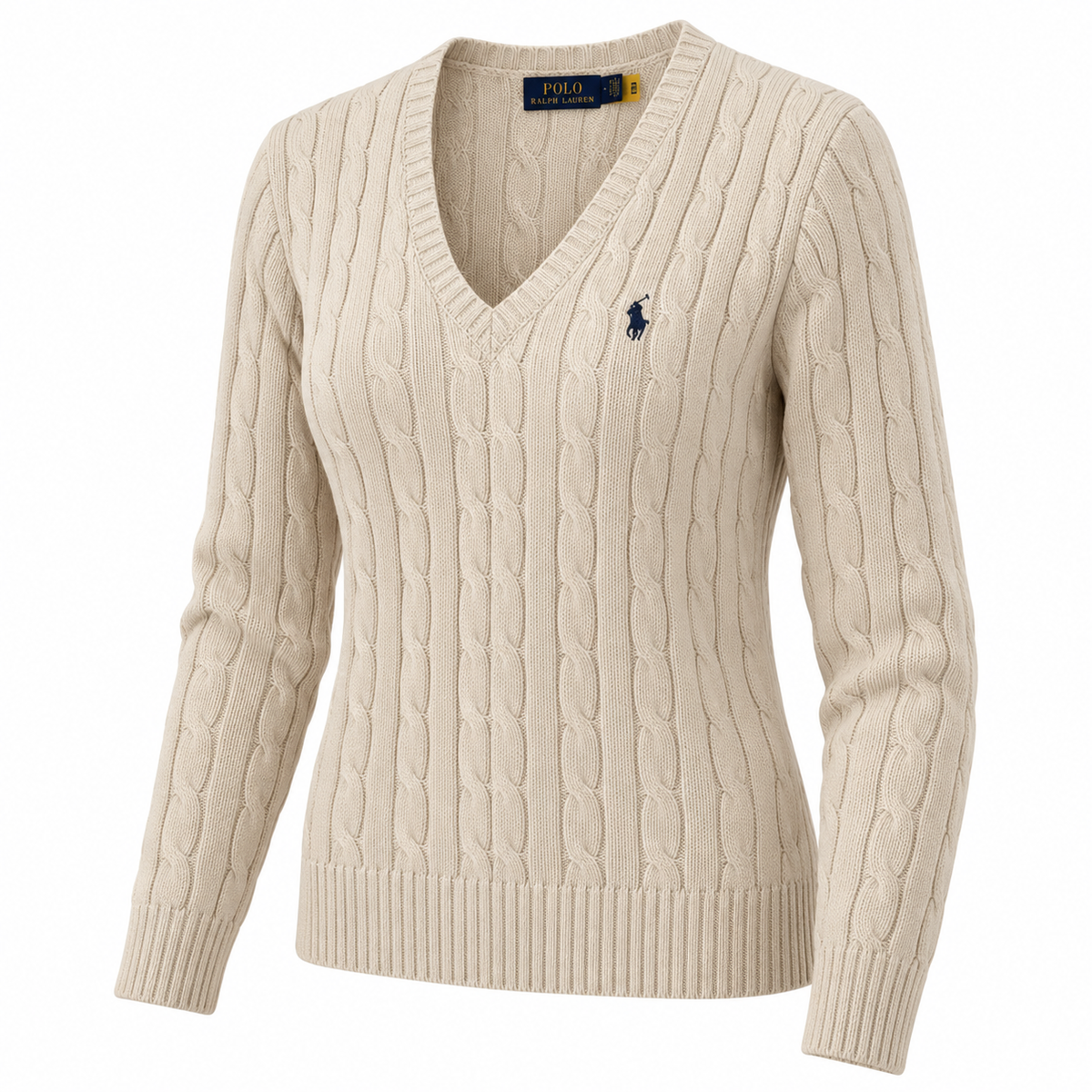 Polo Ralph Lauren Women’s Cable-Knit V-Neck Sweater –Ivory