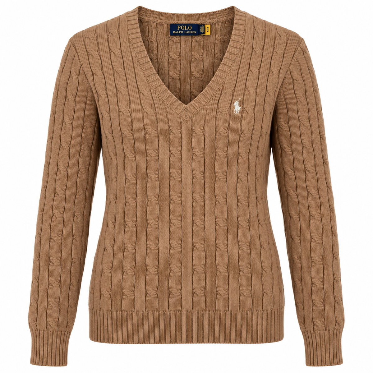 Polo Ralph Lauren Women’s Cable-Knit V-Neck Sweater – Brown