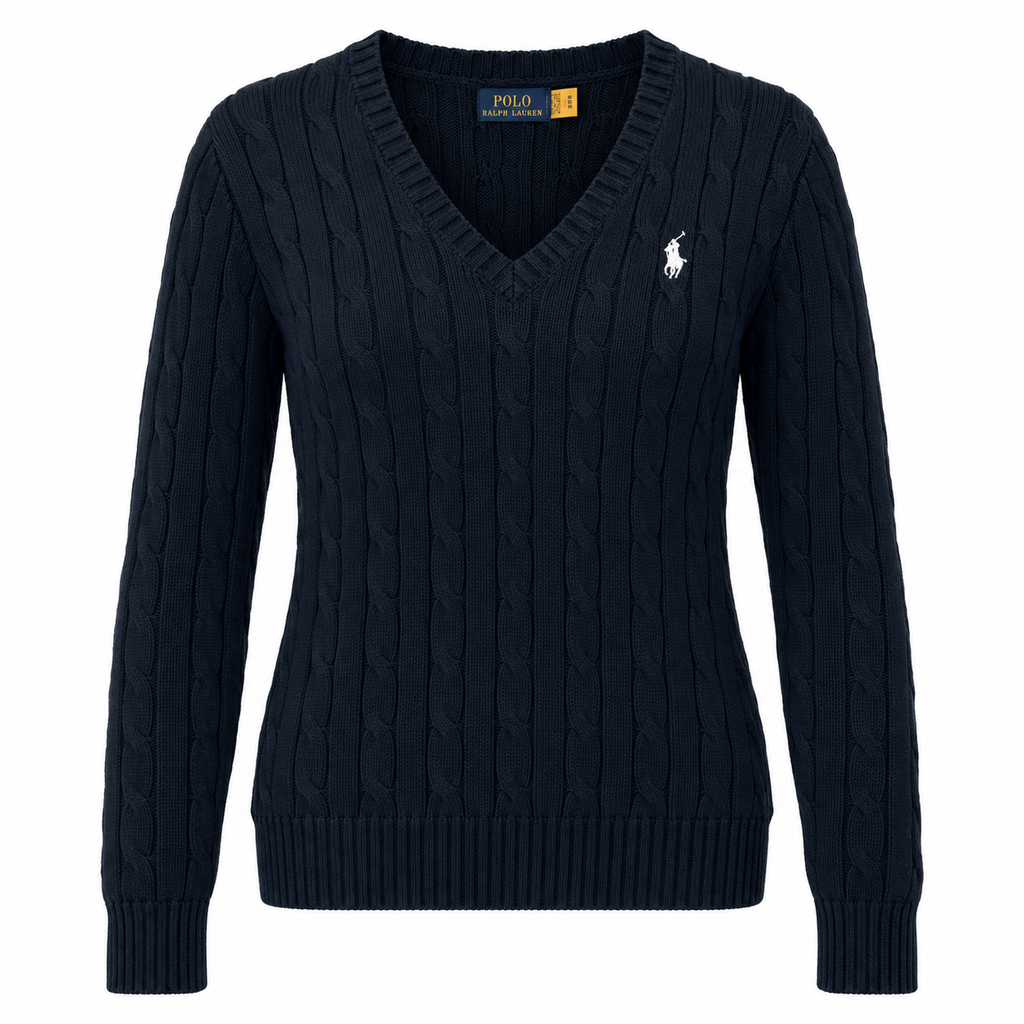 Polo Ralph Lauren Women’s Cable-Knit V-Neck Sweater –Navy