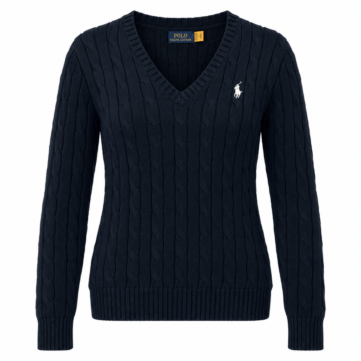 Polo Ralph Lauren Women’s Cable-Knit V-Neck Sweater –Navy