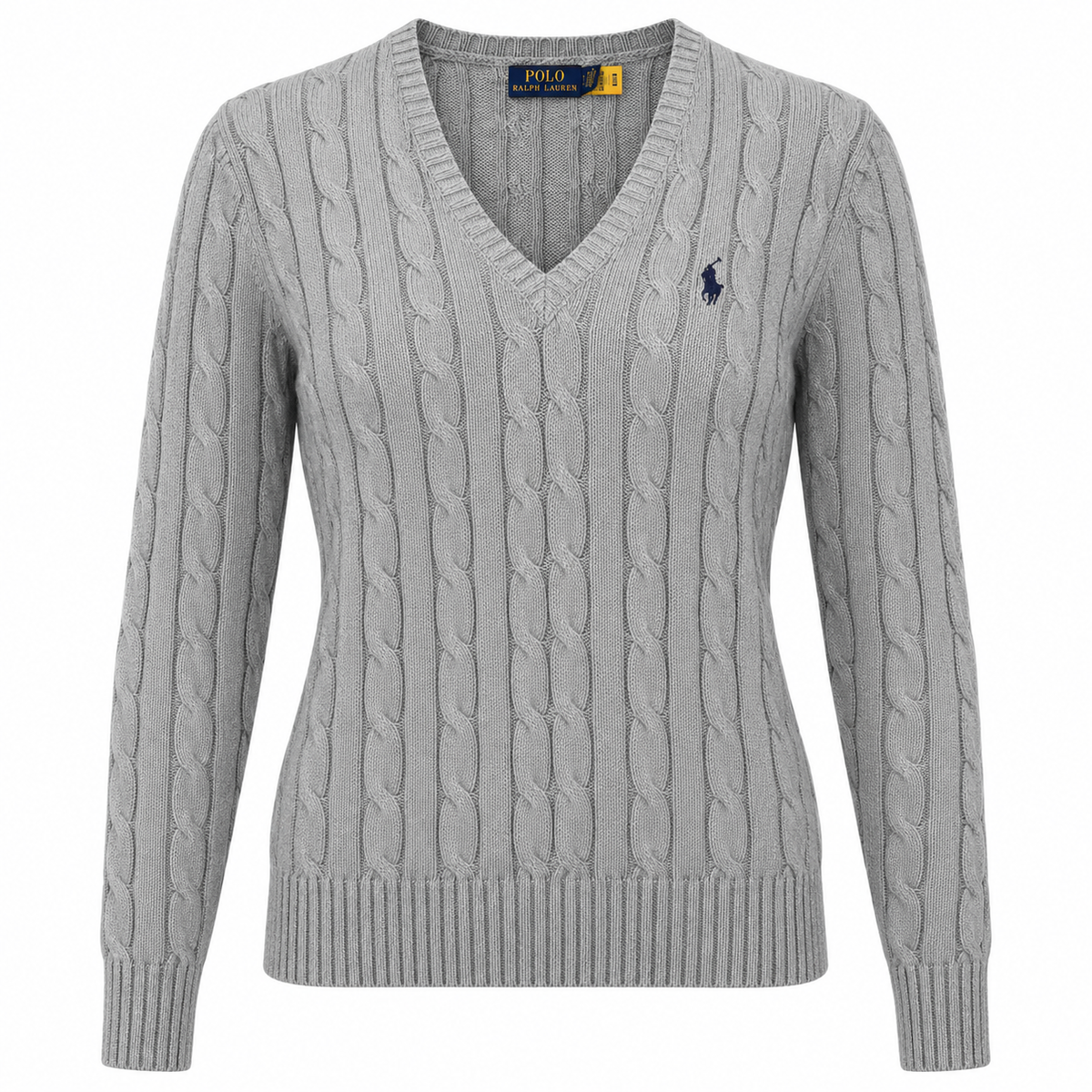 Polo Ralph Lauren Women’s Cable-Knit V-Neck Sweater –Gray
