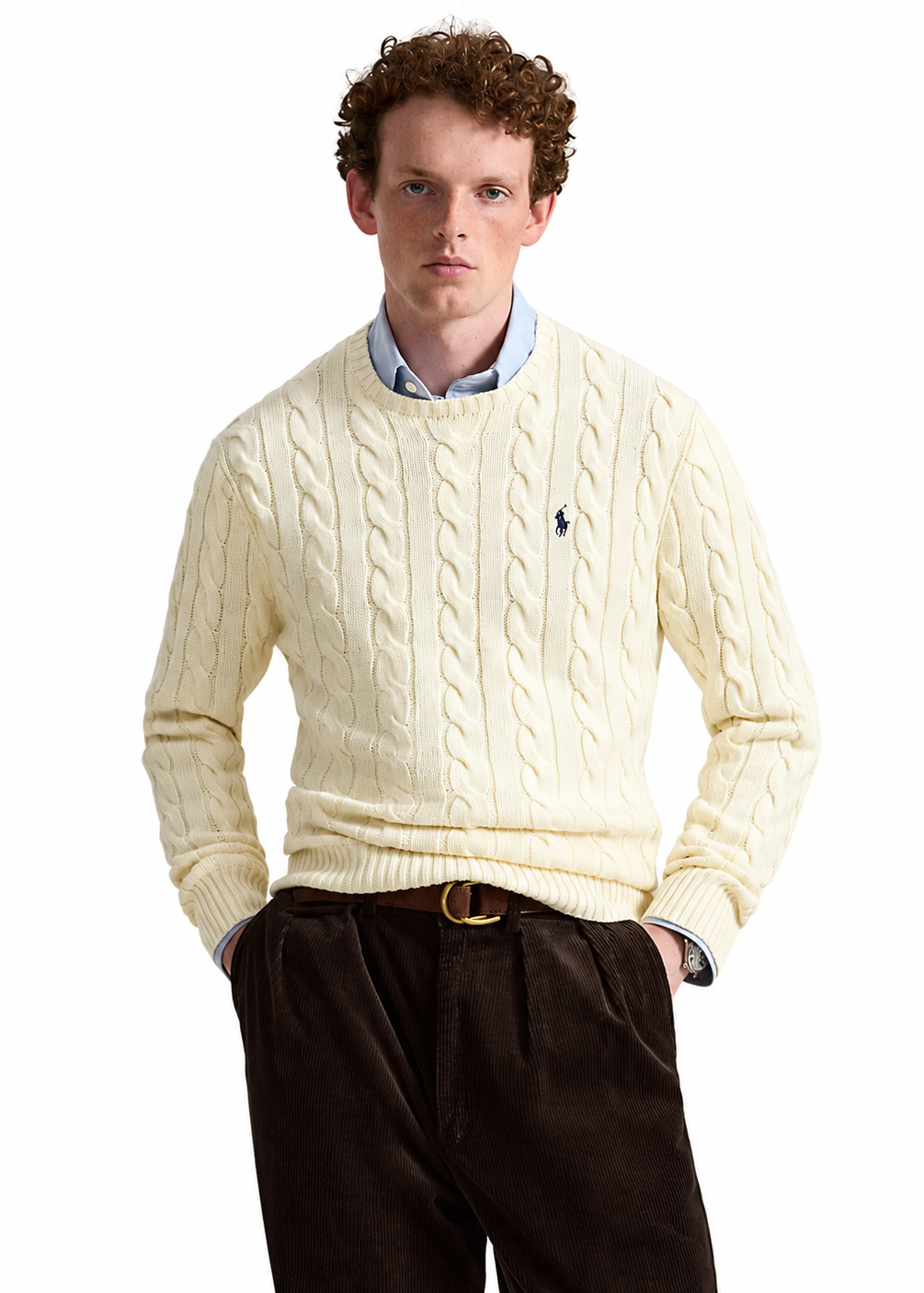 Polo Ralph Lauren Men’s Cotton Cable-Knit Crewneck Sweater-Ivory