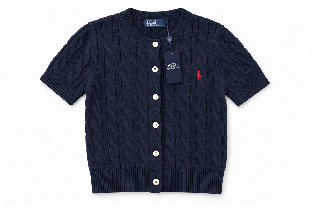 Polo Ralph Lauren Women’s Cable-Knit Short-Sleeve Cardigan – Navy