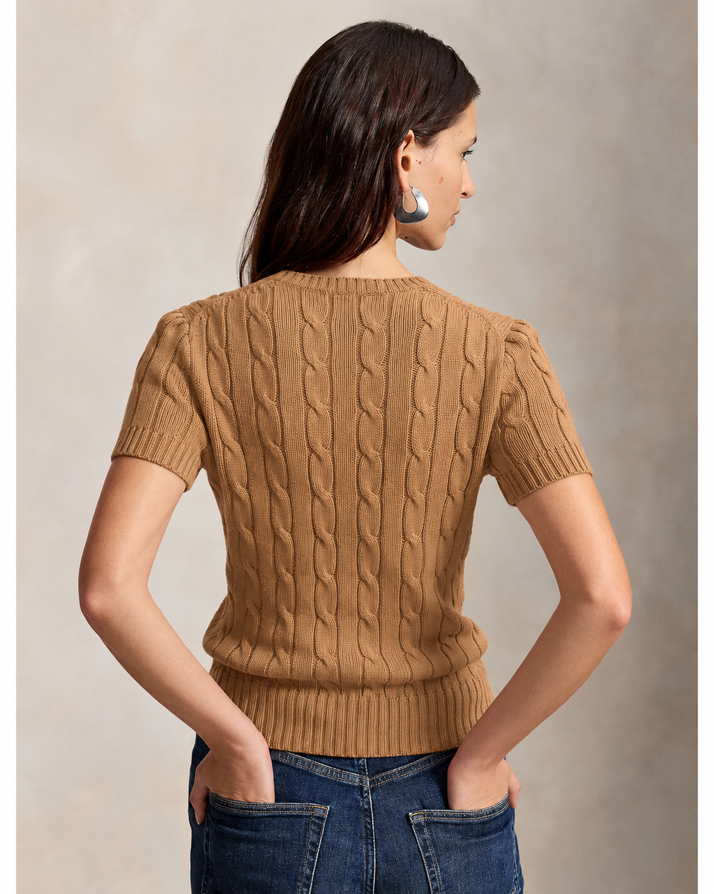 Polo Ralph Lauren Women’s Pima Cotten Cable-Knit Short-Sleeve Sweater – Brown
