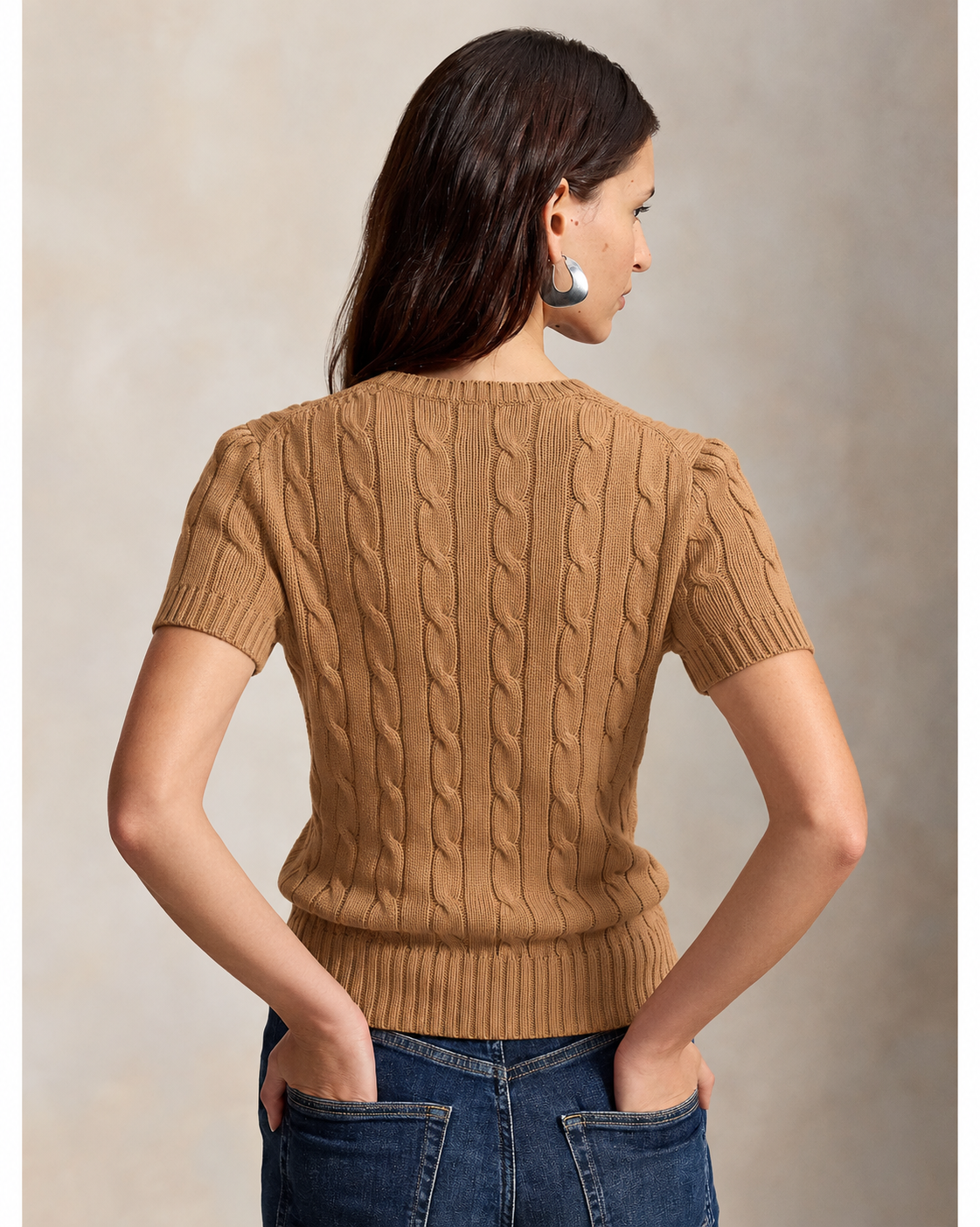 Polo Ralph Lauren Women’s Pima Cotten Cable-Knit Short-Sleeve Sweater – Brown