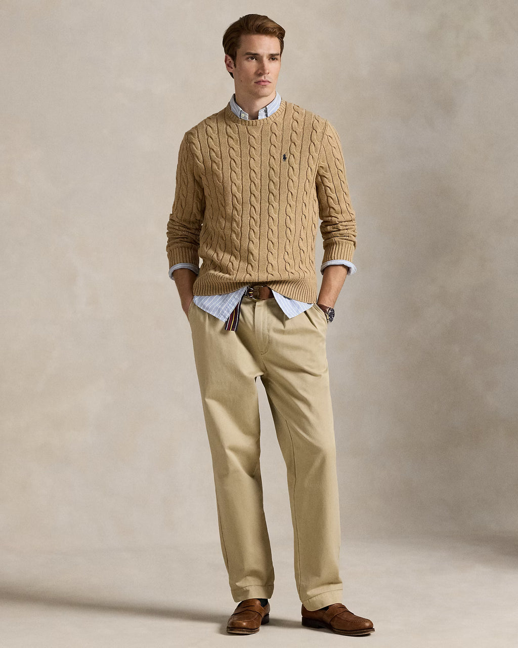 Polo Ralph Lauren Men’s Cotton Cable-Knit Crewneck Sweater-Brown