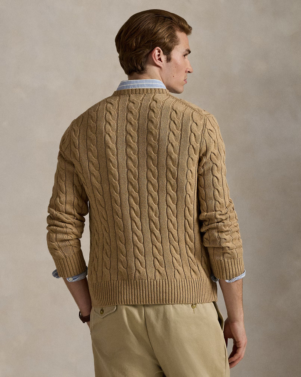 Polo Ralph Lauren Men’s Cotton Cable-Knit Crewneck Sweater-Brown