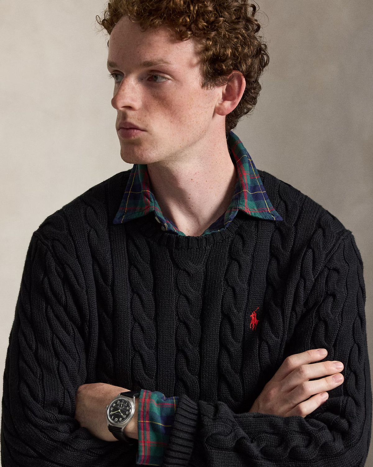 Polo Ralph Lauren Men’s Cotton Cable-Knit Crewneck Sweater-Black