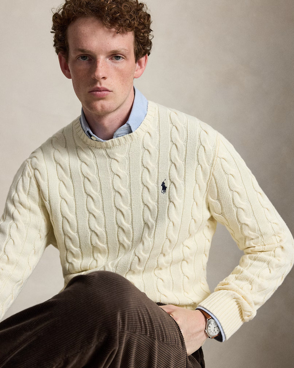 Polo Ralph Lauren Men’s Cotton Cable-Knit Crewneck Sweater-Ivory